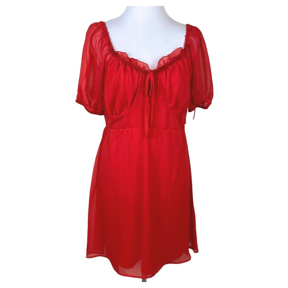 Q+A Los Angeles Dress XL Ruffled Off The-Shoulder Red Short Sleeve New $69
